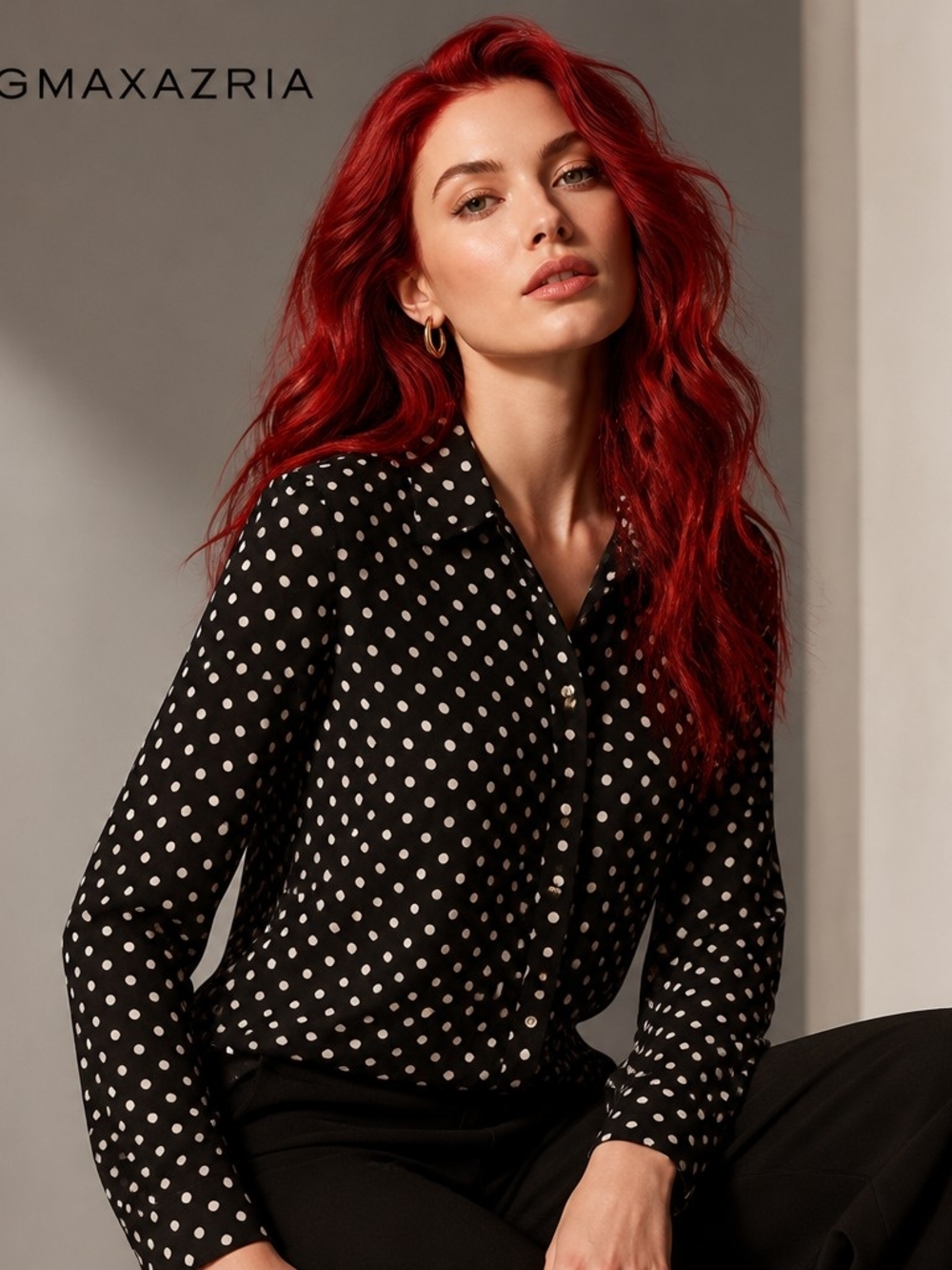 BCBGMaxAzria Black and White Polka Dot Button-Down Shirt